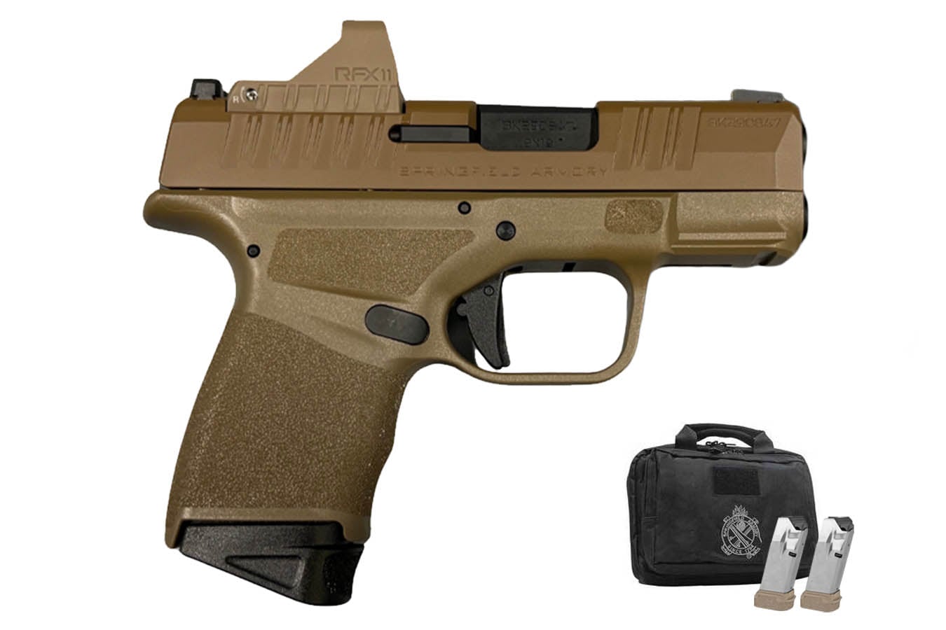 SPRINGFIELD Hellcat OSP 9mm FDE Gear Pac with Four Mags, Viridian RFX Green Dot and Range Bag