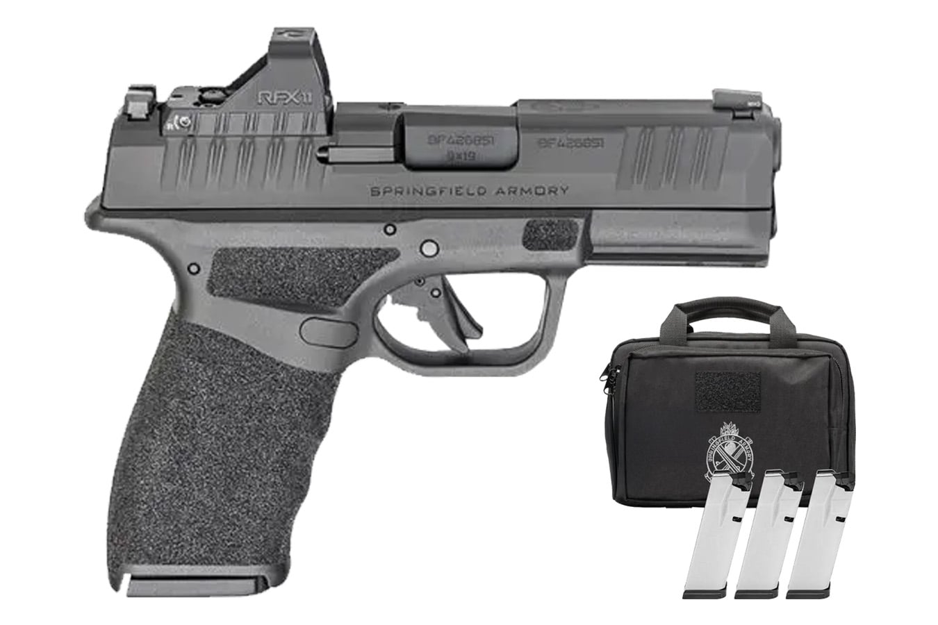 Springfield Hellcat Pro 9mm Pistol with Viridian RFX-11 Green Dot, Four Mags and Pistol Bag