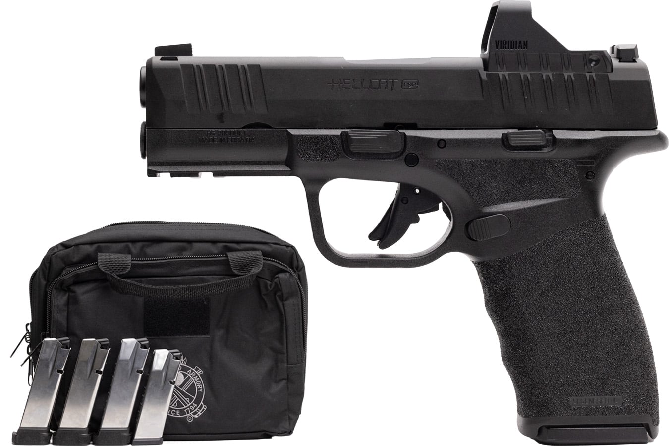 SPRINGFIELD Hellcat Pro 9mm Pistol with Viridian RFX-11 Green Dot, Four Mags and Pistol Bag