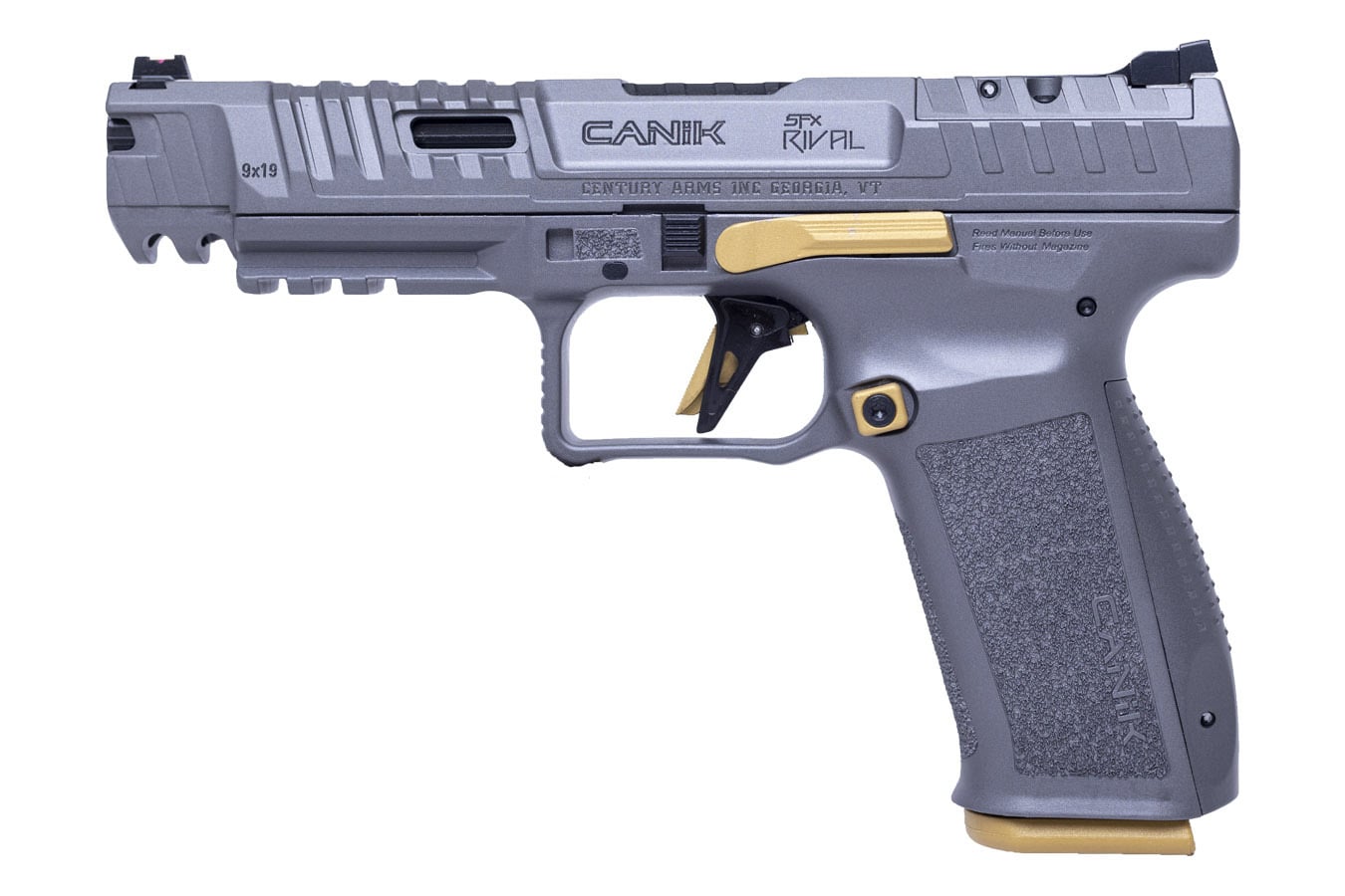 Canik SFX Rival 9mm Optic Ready Pistol with Gray Finish and Gold Accents