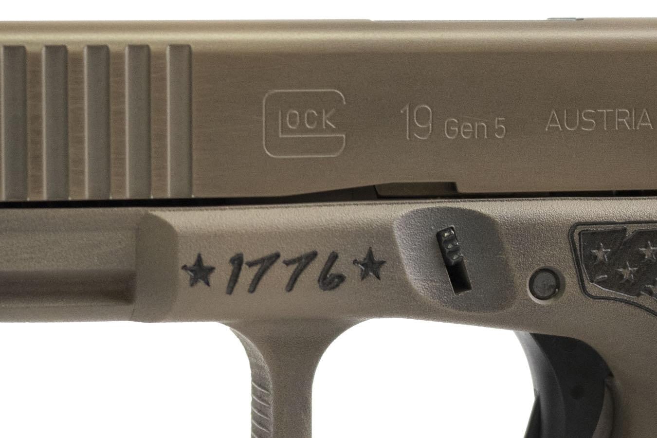 Glock 19 Gen5 MOS 9mm Pistol with Distressed FDE Old Glory Finish