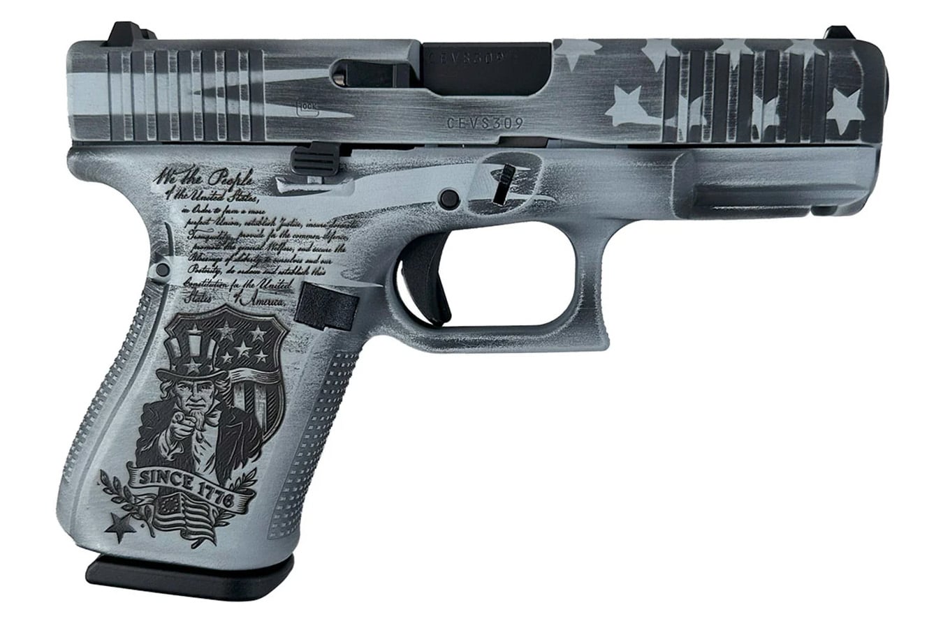 GLOCK 19 Gen5 9mm PIstol with Custom We Want You Cerakote Gray Finish