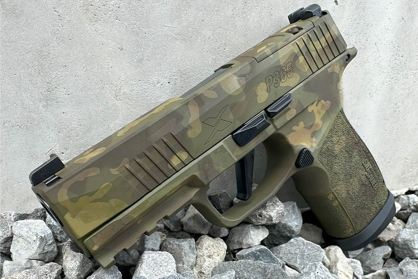 SIG SAUER P365-XMACRO TACOPS 9mm Optic Ready Pistol with Green Multi Camo Finish and Four Magazines