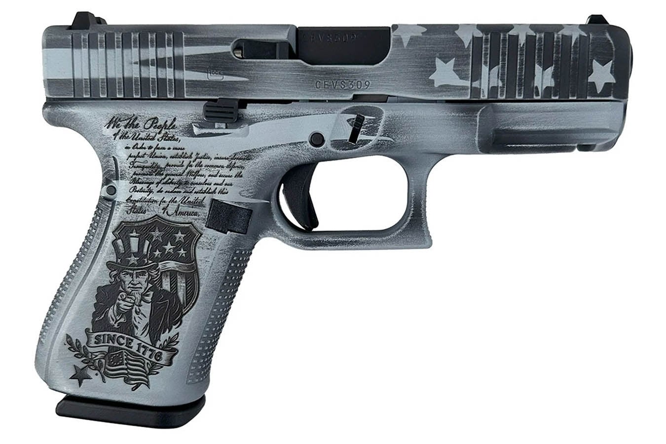 GLOCK 19 Gen5 9mm Semi-Auto Pistol with We the People Stars and Stripes Finish