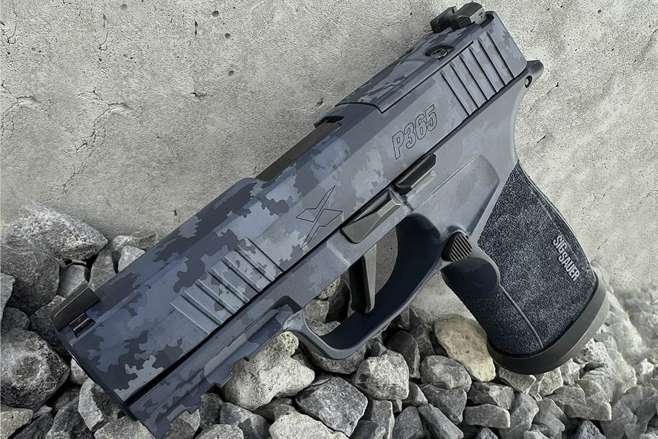 SIG SAUER P365-XMACRO TACOPS 9mm Optic Ready Pistol with Blue Multi Camo Finish and Four Magazines