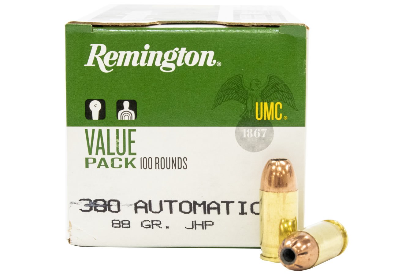 REMINGTON 380 ACP 88 gr JHP Jacketed Hollow Point 100 Round Value Pack