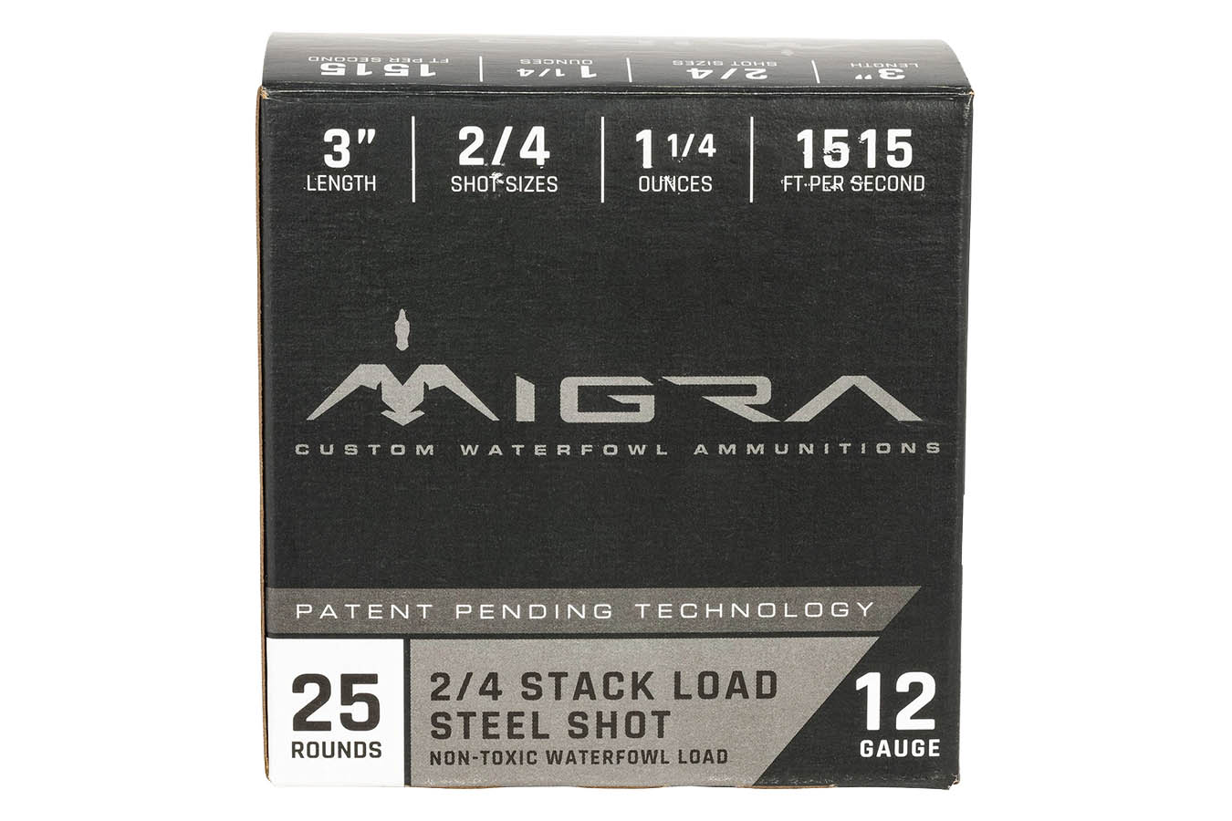 Migra Ammo 12-Gauge 3 Inch 1 1/4 Inch 2/4 Shot Stacked Load 25/BOx
