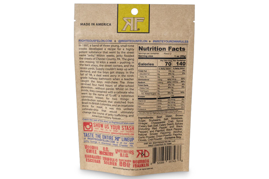 Righteous Felon Maryland Monroe Beef Jerky 2Oz