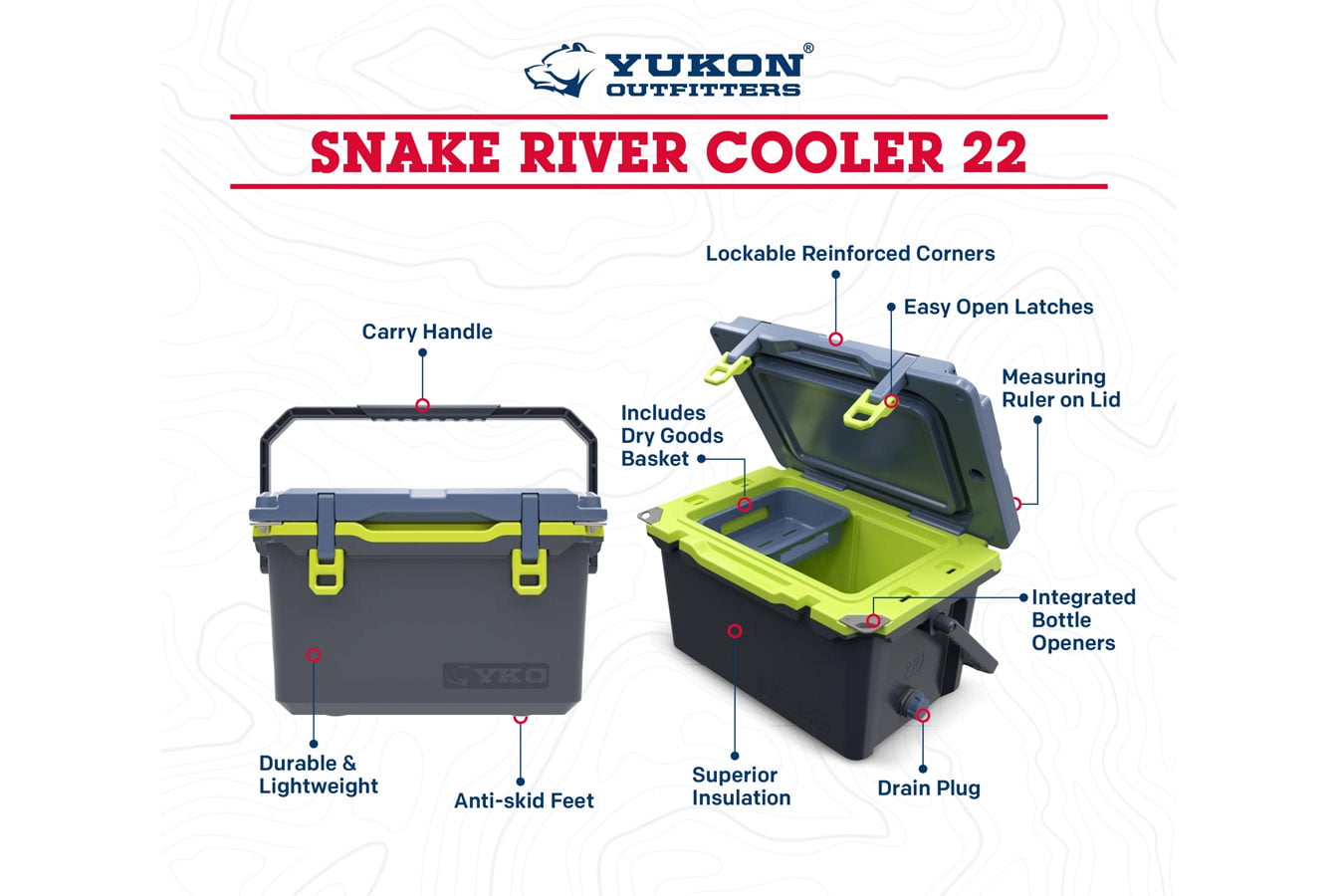YUKON OUTFITTERS Snake River 22qt Lightweight Hard Cooler Ocean Front Blue