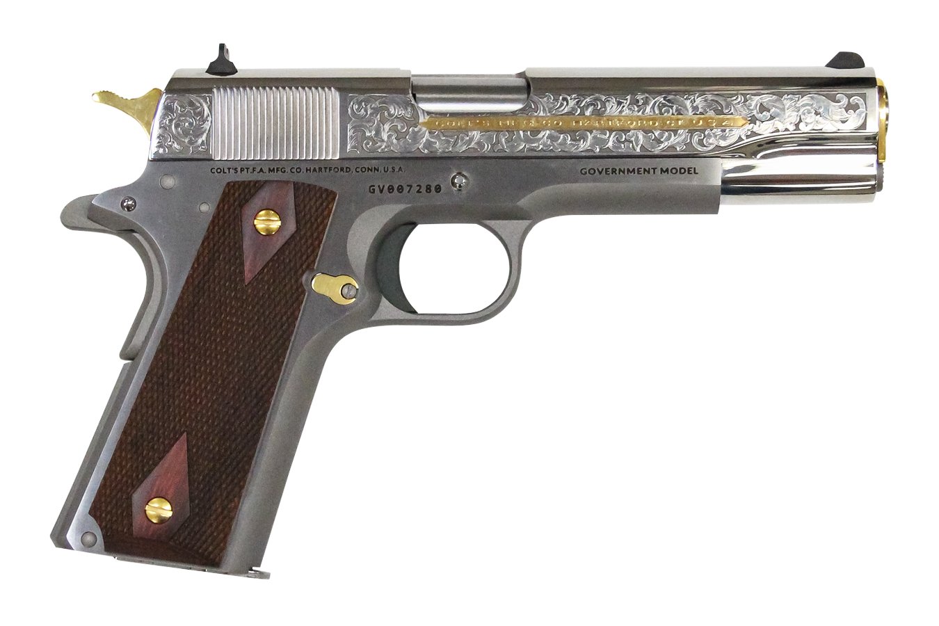 COLT 1911 Heritage .38 Super Full-Size Stainless Pistol with Custom Scroll Engraving
