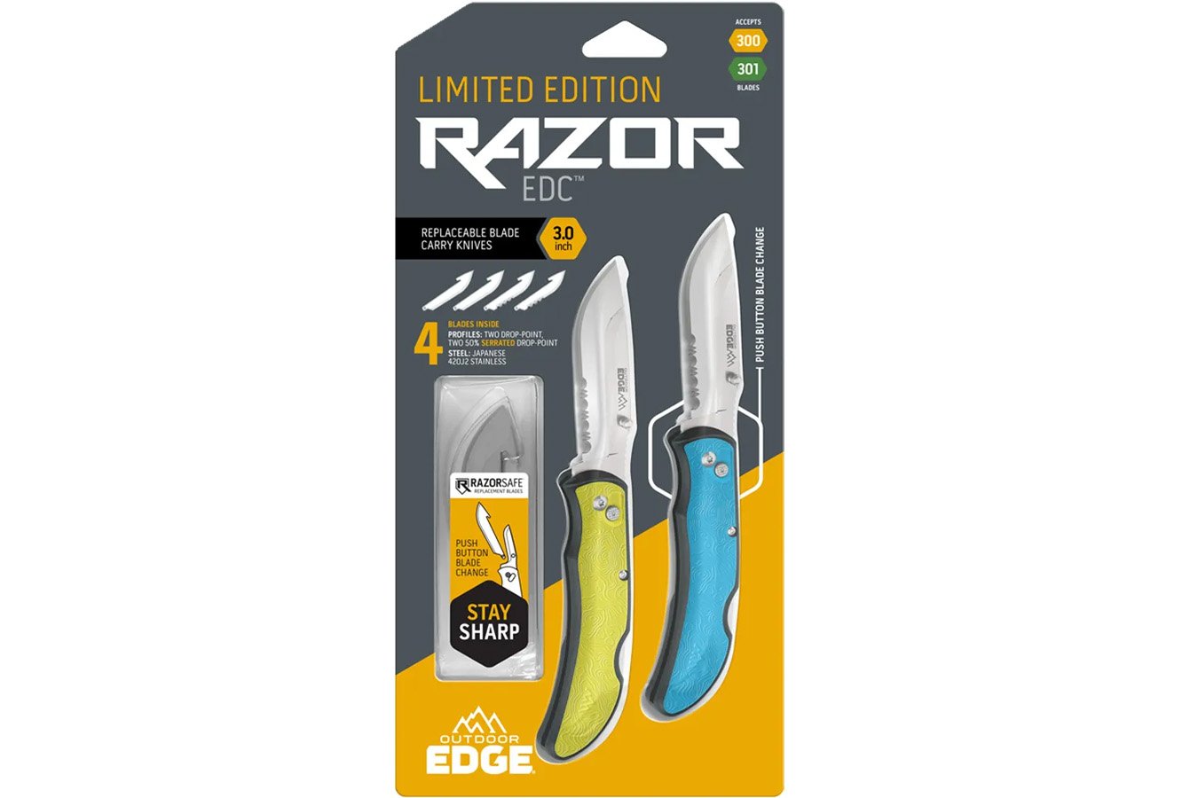 Outdoor Edge 3 Inch Razor EDC 2-Pack with 4 Replacement Blades