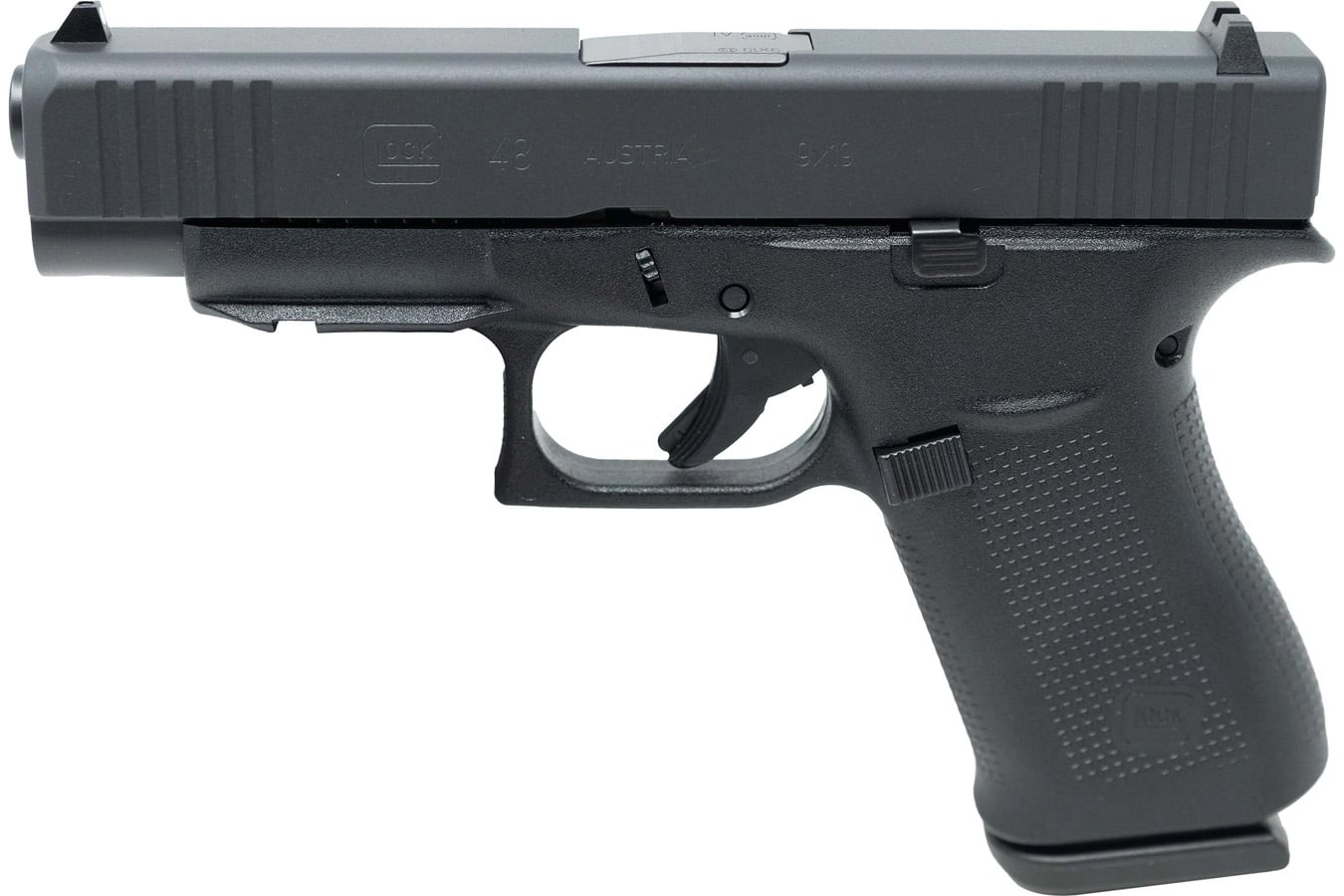 GLOCK 48 9mm Slim Compact Pistol with Black Finish and Front Serrations