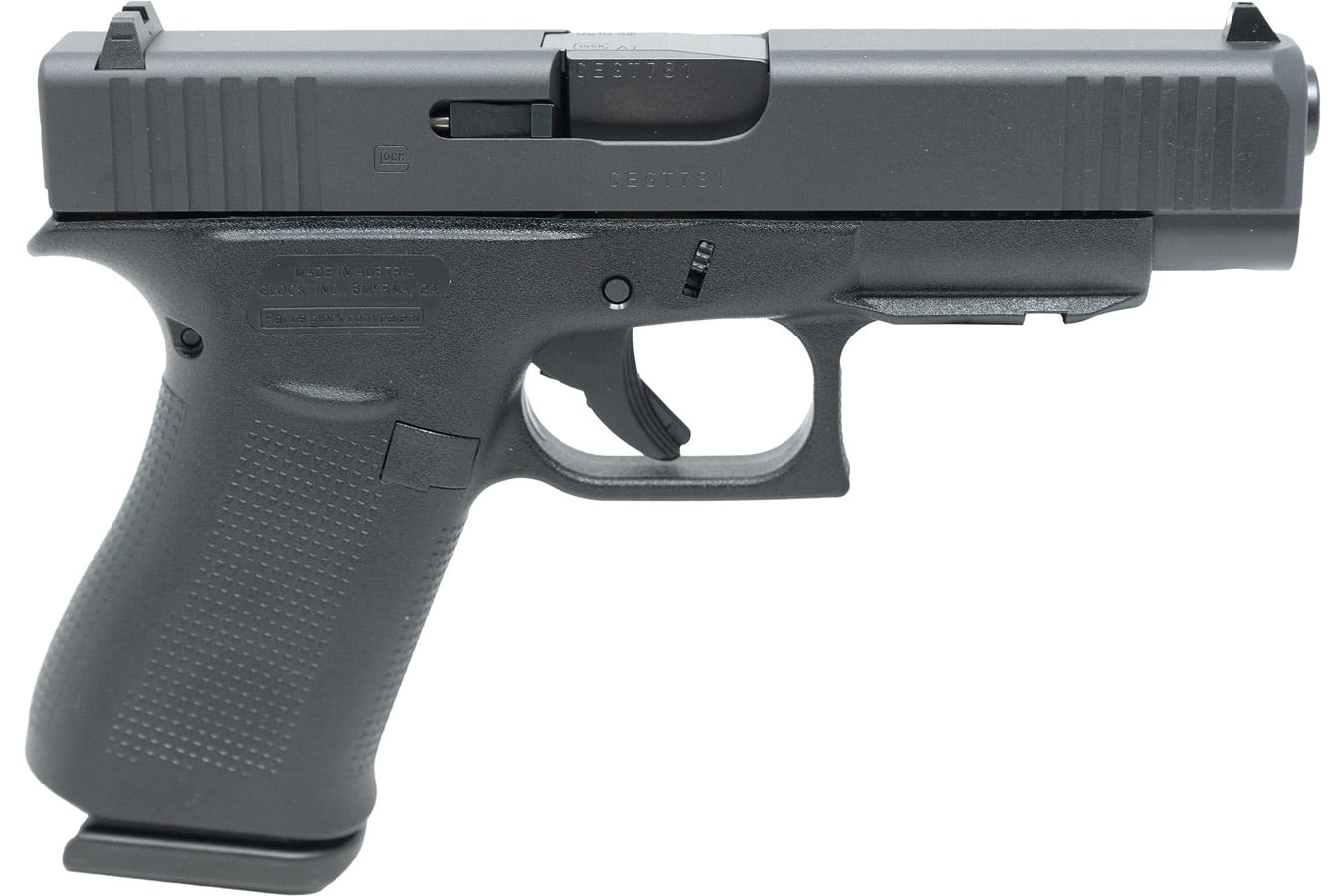 GLOCK 48 9mm Slim Compact Pistol with Black Finish and Front Serrations