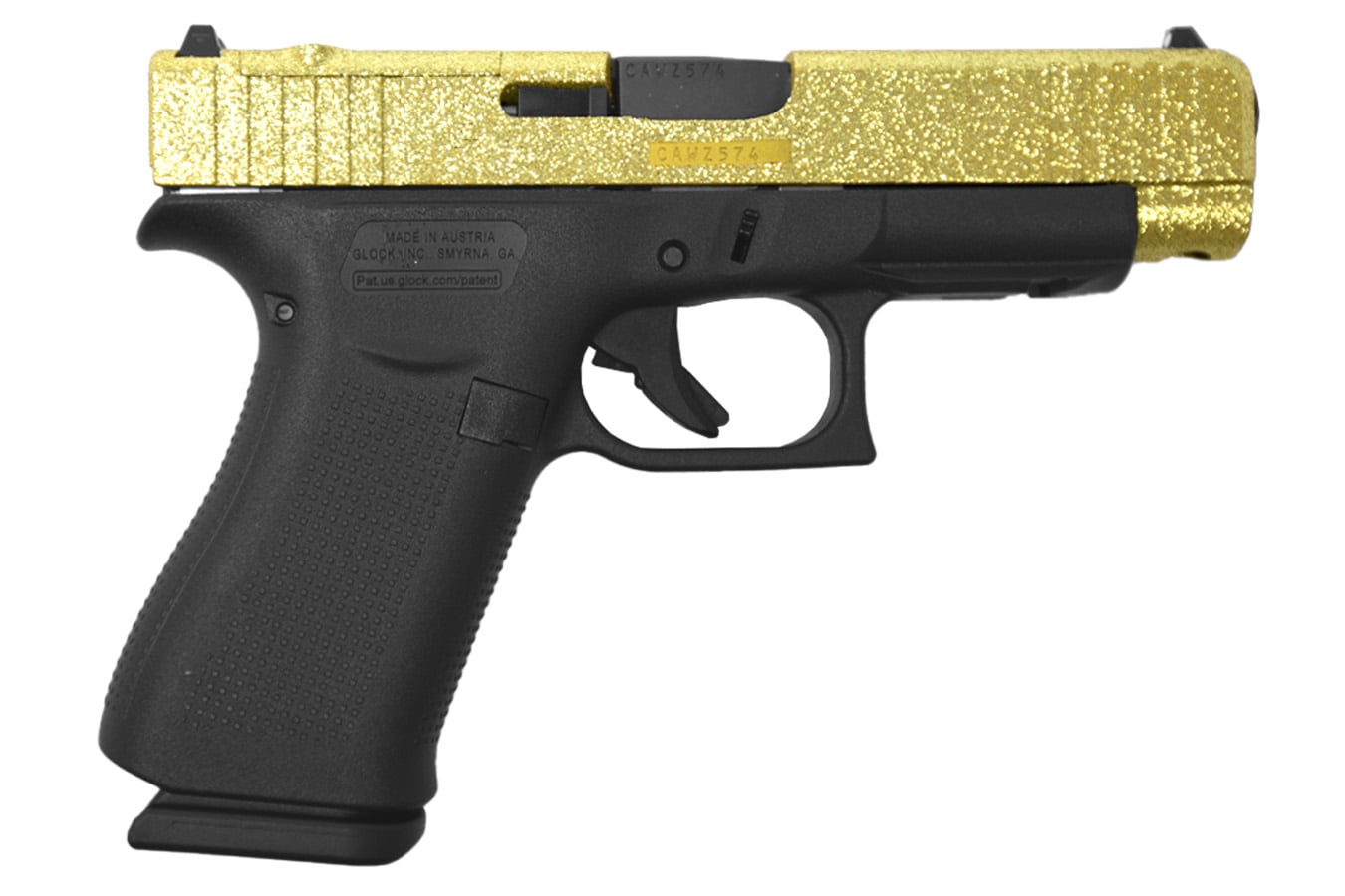 Glock 48 MOS 9mm Optic Ready Pistol with Gold Glitter Slide and Black Frame
