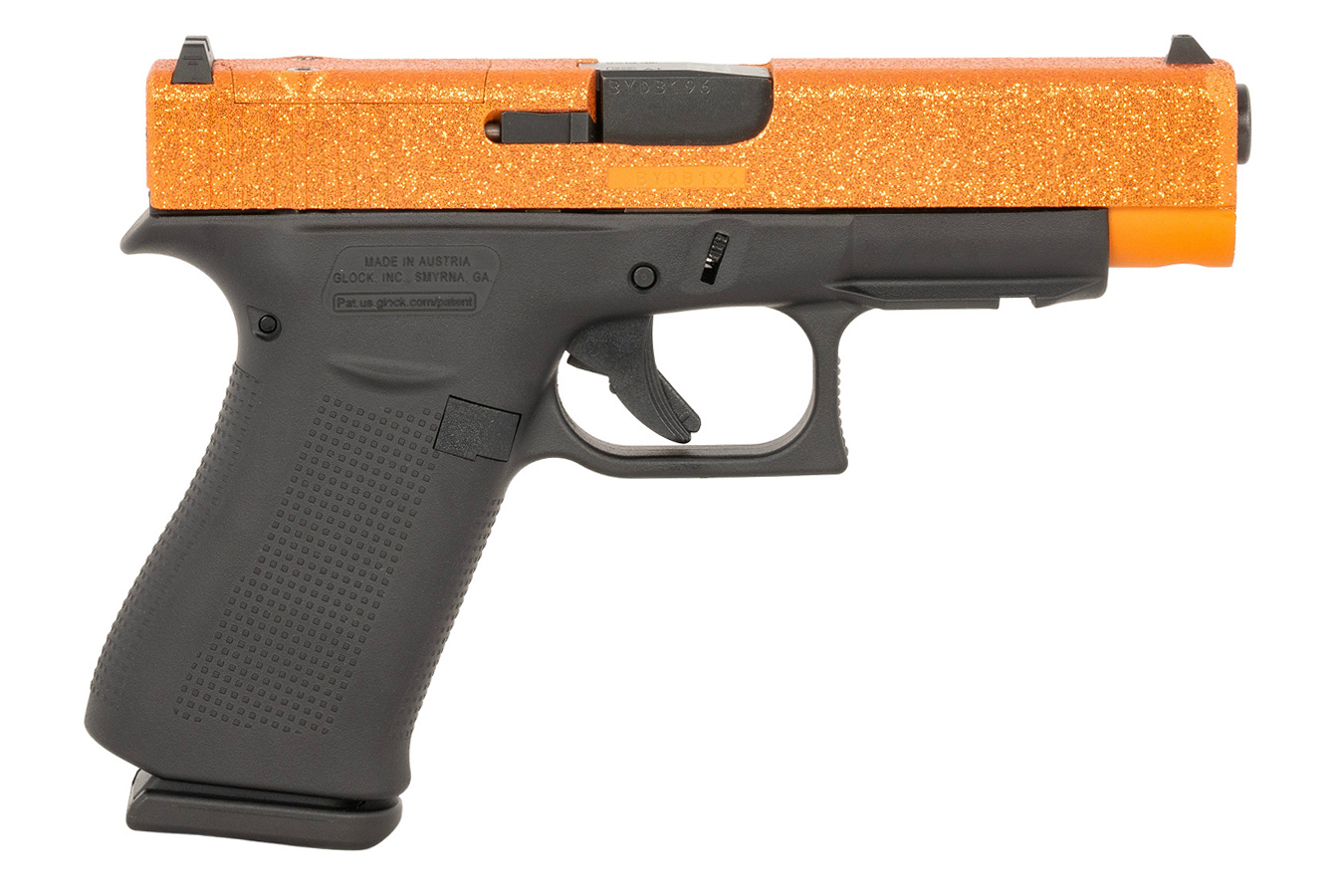 GLOCK 48 MOS Compact 9mm Optic Ready Pistol with Orange Glitter Cerakote Slide