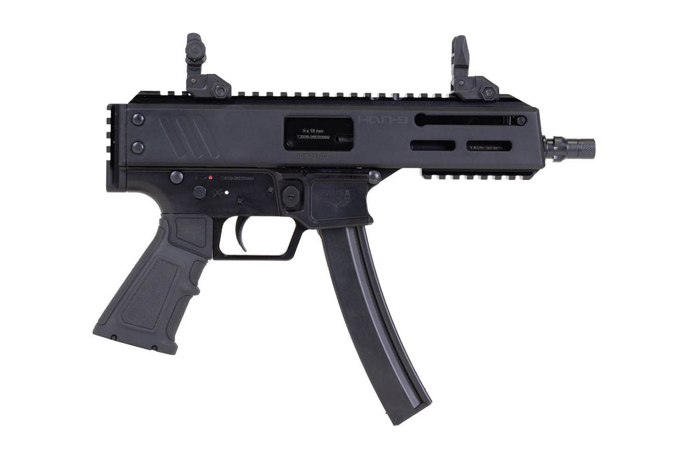PANZER ARMS Han9 9mm Semi-Auto Pistol with Flip Up Sights and 6.5 Inch Barrel (MP5 Mag Compatible