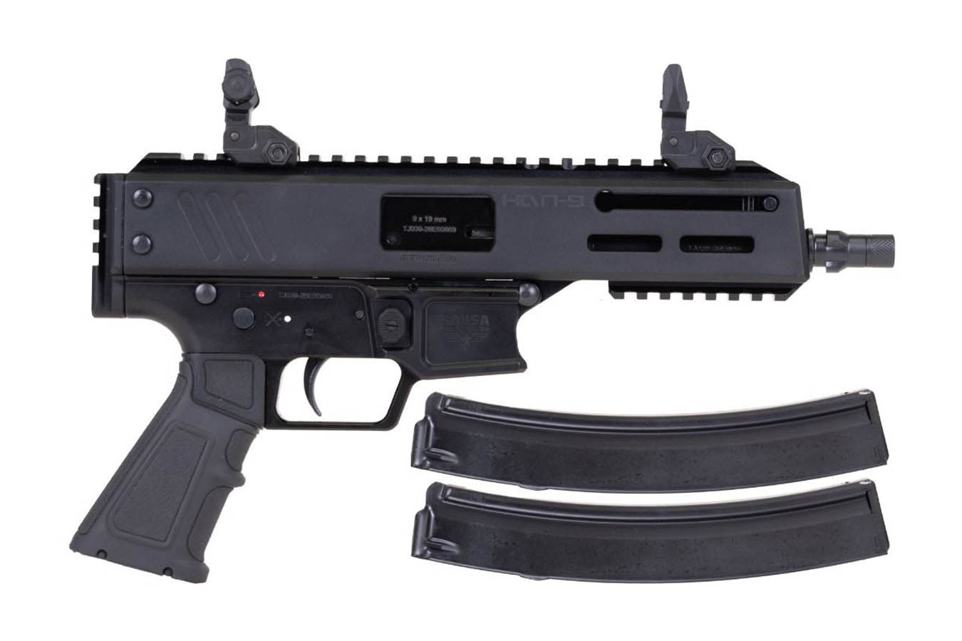 PANZER ARMS Han9 9mm Semi-Auto Pistol with Flip Up Sights and 6.5 Inch Barrel (MP5 Mag Compatible