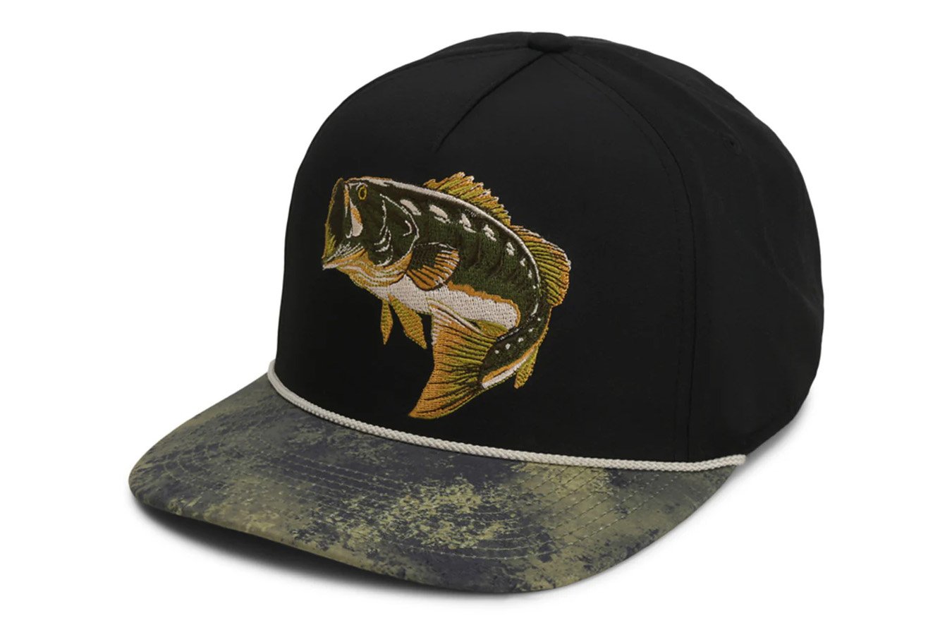 PARAMOUNT APPAREL Largemouth Bass 5-Panel Black Trucker Rope Cap