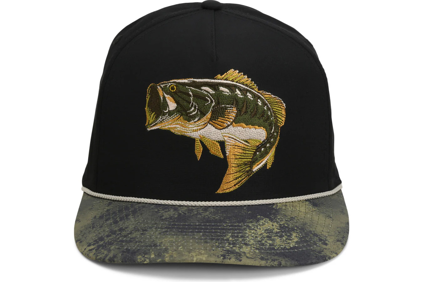 PARAMOUNT APPAREL Largemouth Bass 5-Panel Black Trucker Rope Cap
