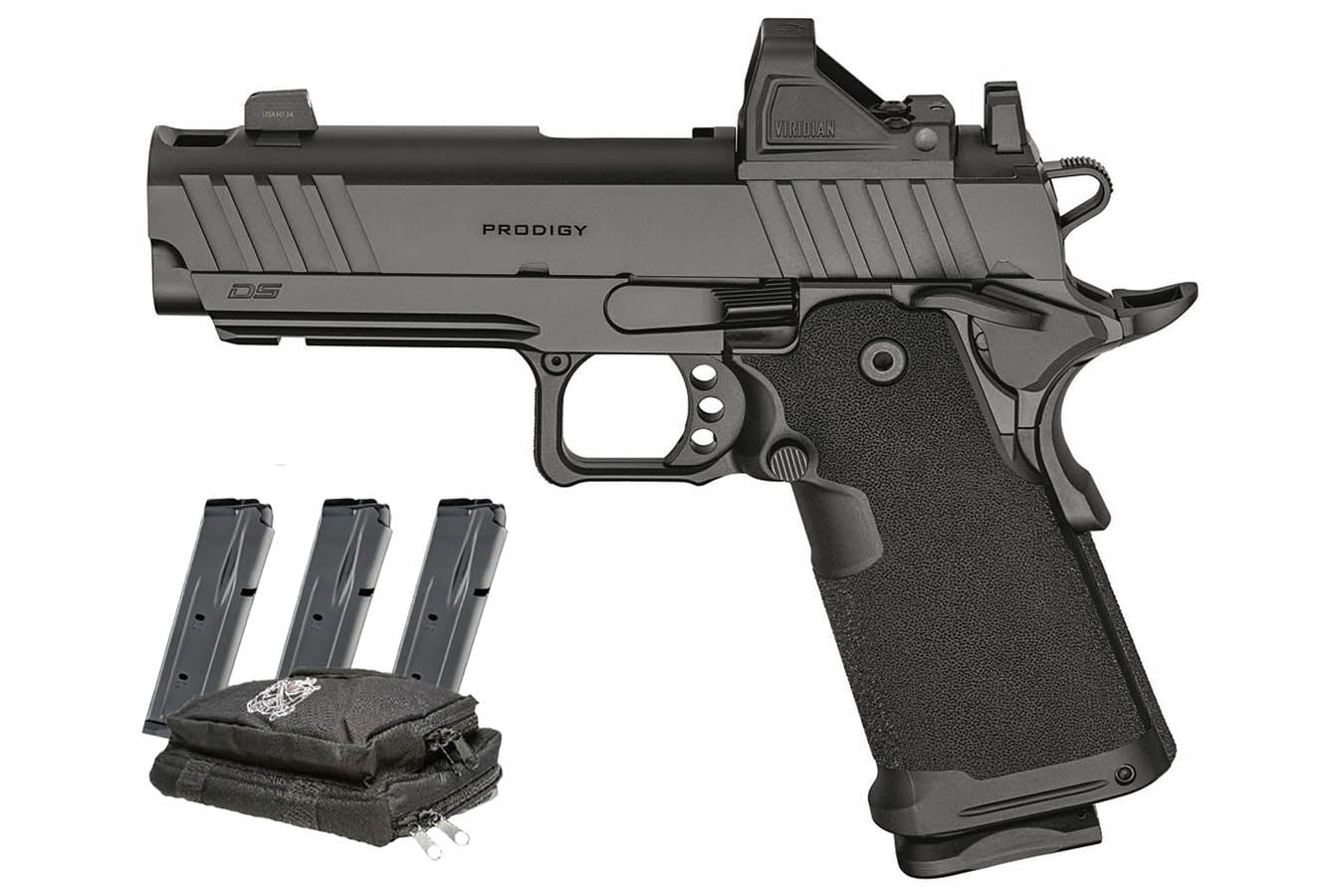 Springfield 1911 DS Prodigy Comp 4.25 Gear Pac with Viridian RFX-11 Green Dot, Four Mags and Pistol Bag