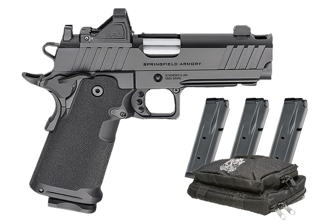 Springfield 1911 DS Prodigy Comp 4.25 Gear Pac with Viridian RFX-11 Green Dot, Four Mags and Pistol Bag