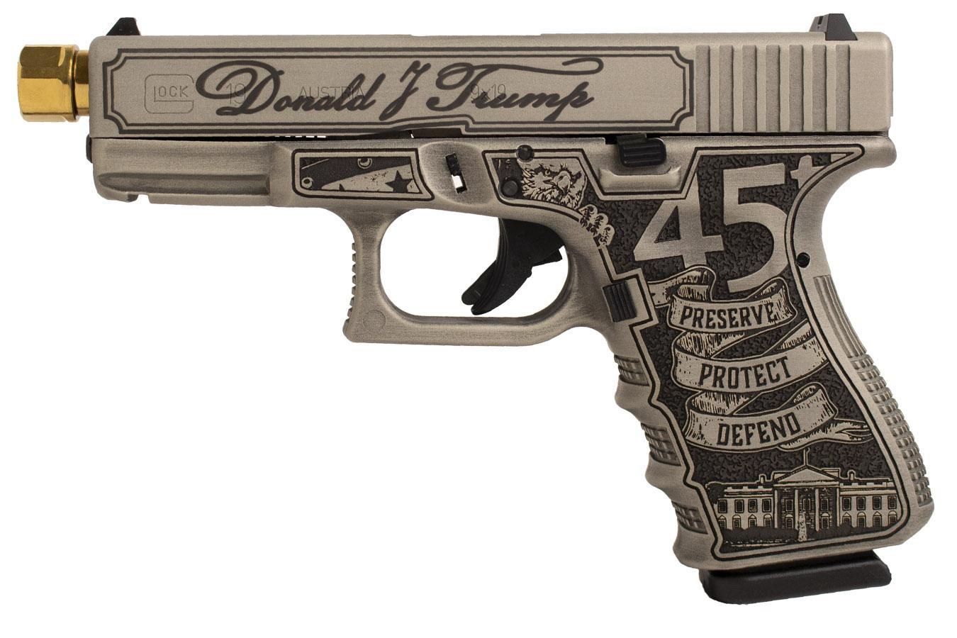 GLOCK 19 Gen3 9mm Donald Trump Bill of Rights Custom Pistol with Zaffari Precision Gold Threaded Barrel