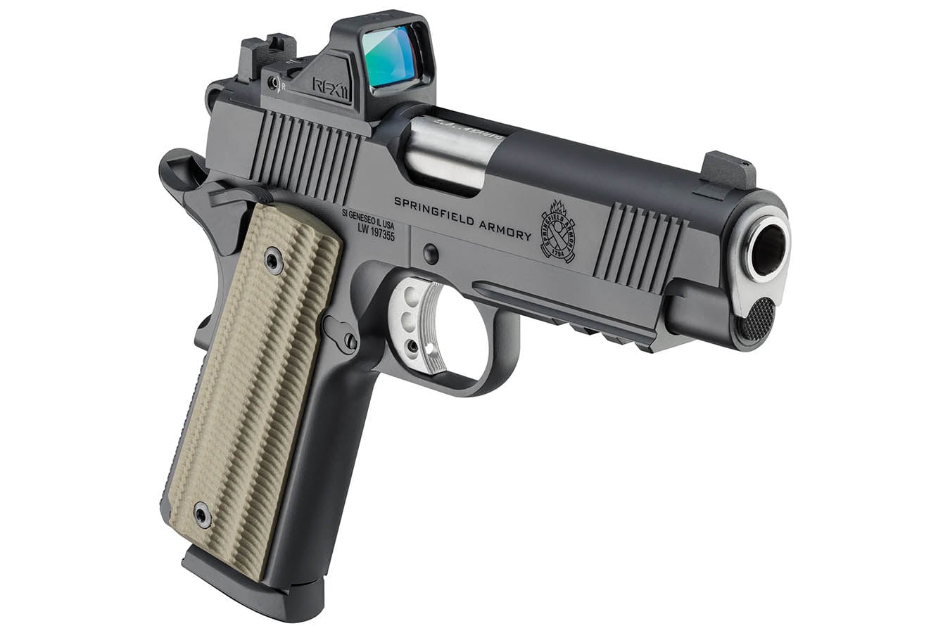 Springfield 1911 Operator AOS 45 ACP Gear Pac with Viridian RFX-11 Green Dot, Four Mags and 