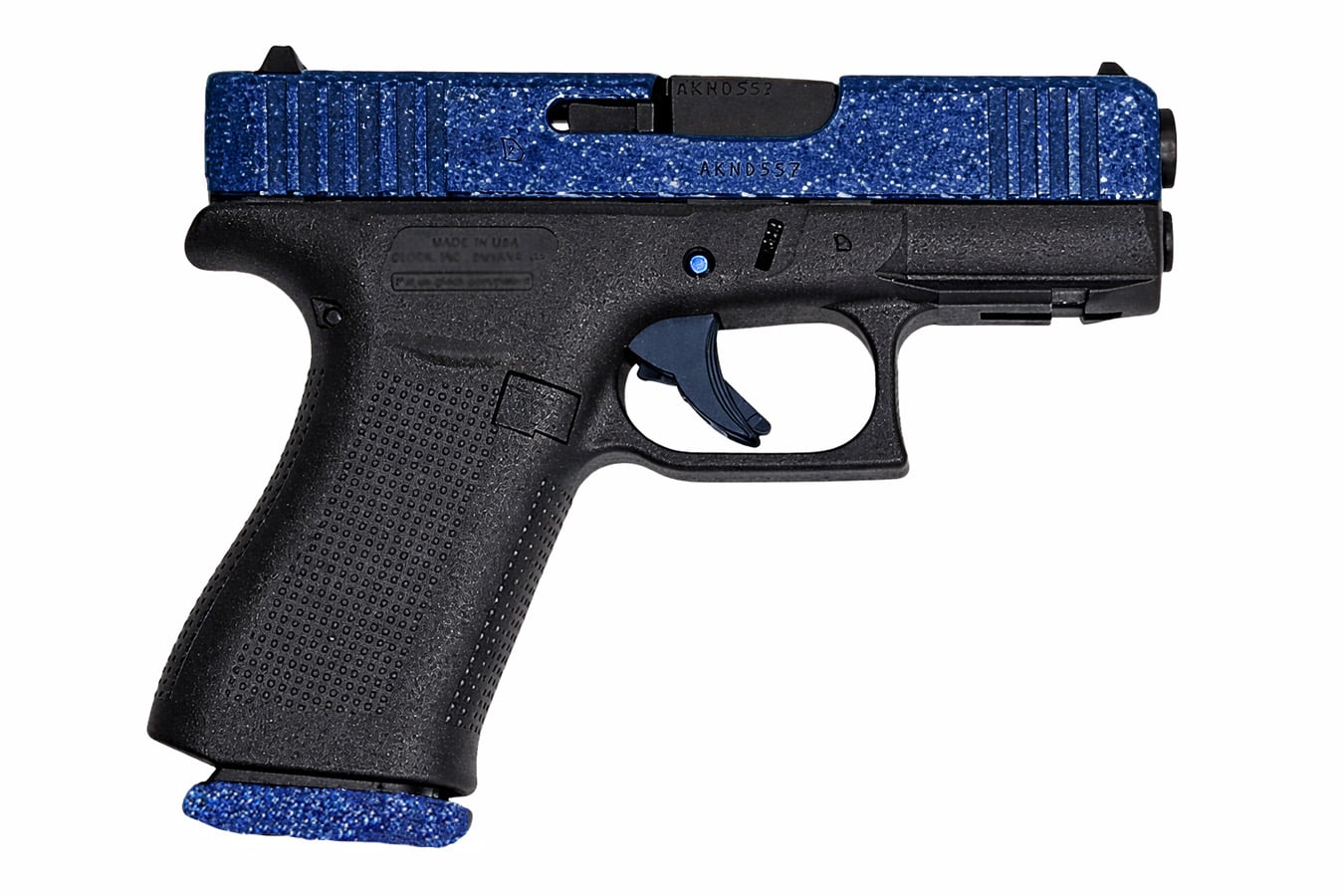 Glock 43x Slim Subcompact 9mm Pistol with Navy Blue Glitter Slide