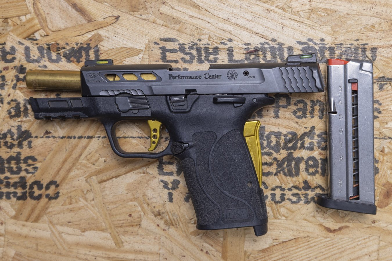 SMITH AND WESSON MP9 Shield EZ M2.0 9mm Police Trade-In Pistol with Gold Accents
