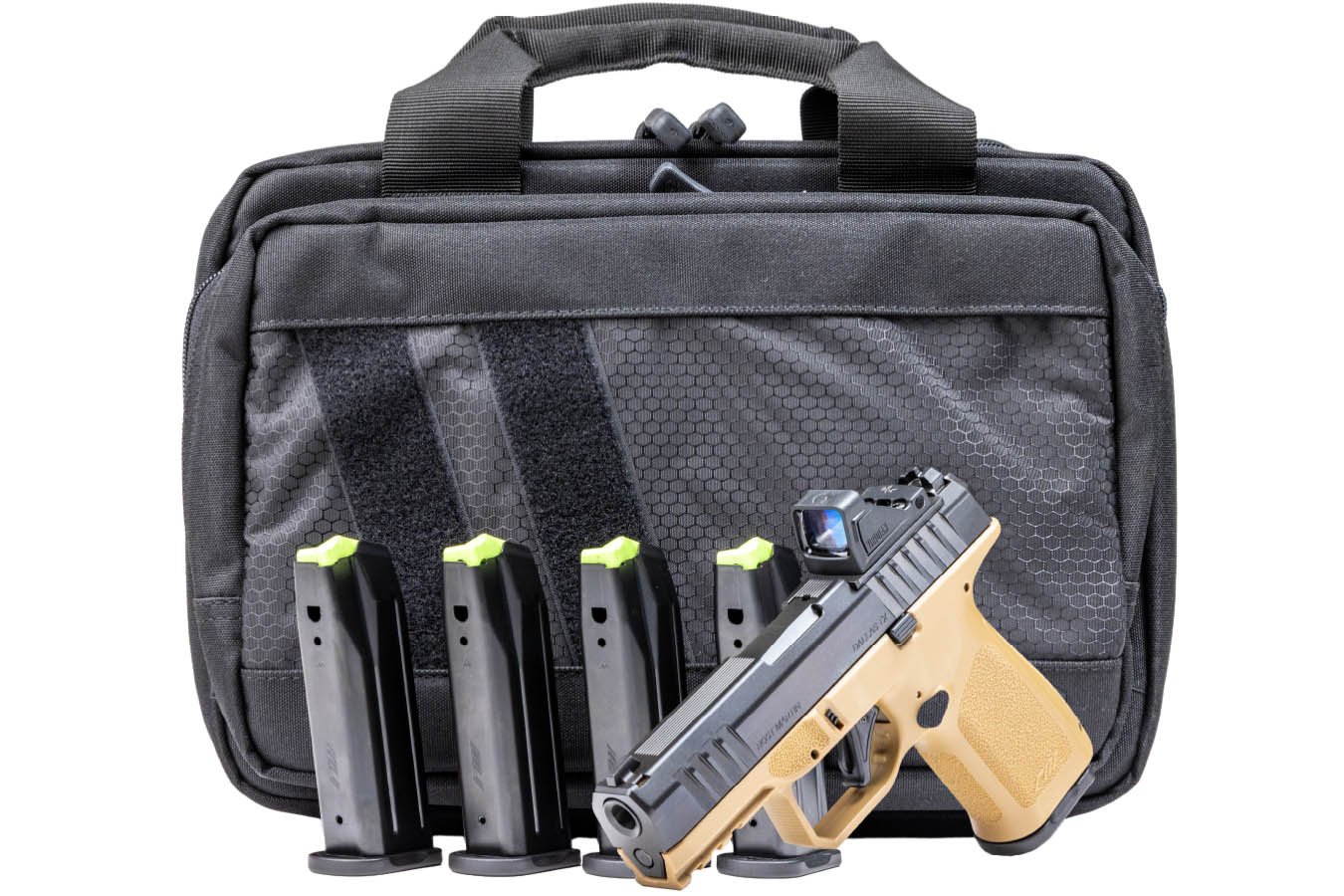 ROST MARTIN RM1C 9mm Optic Ready FDE Pistol with Viridian RFX Green Dot, Five 10 Round Mags and Savior Bag (CA Compliant)