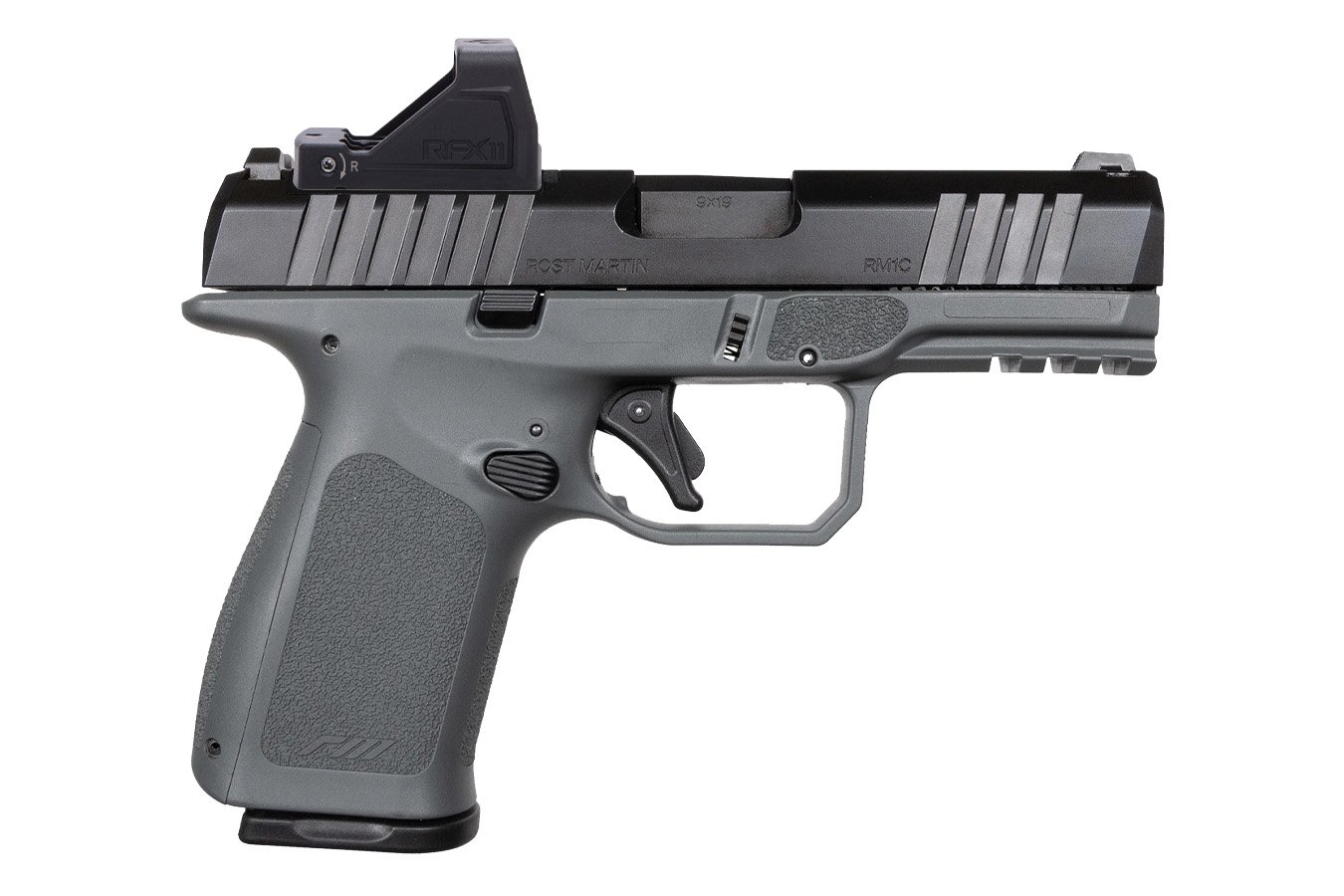 ROST MARTIN RM1C 9mm Gray Pistol with Viridian RFX Green Dot, Five Mags and Savior Bag