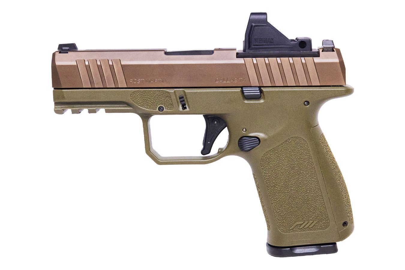 ROST MARTIN RM1C 9mm OD Green/Mojave Pistol with Viridian Green Dot, 5 Mags and Savior Bag