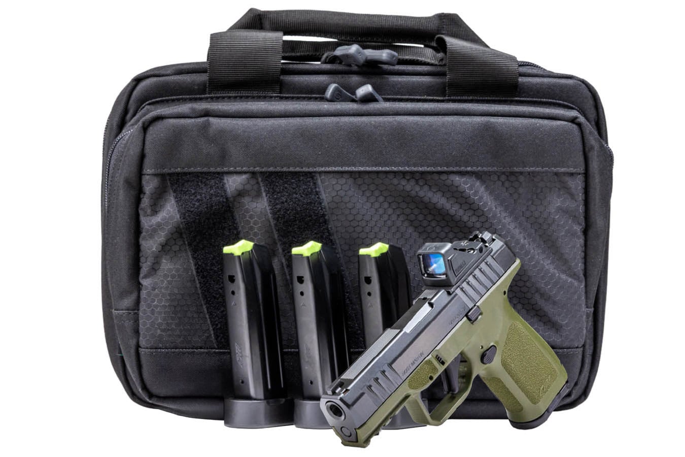Rost Martin RM1C 9mm Optic Ready ODG Pistol with Viridian RFX Green Dot, Four 10 Round Mags and Savior Bag (CA Compliant)