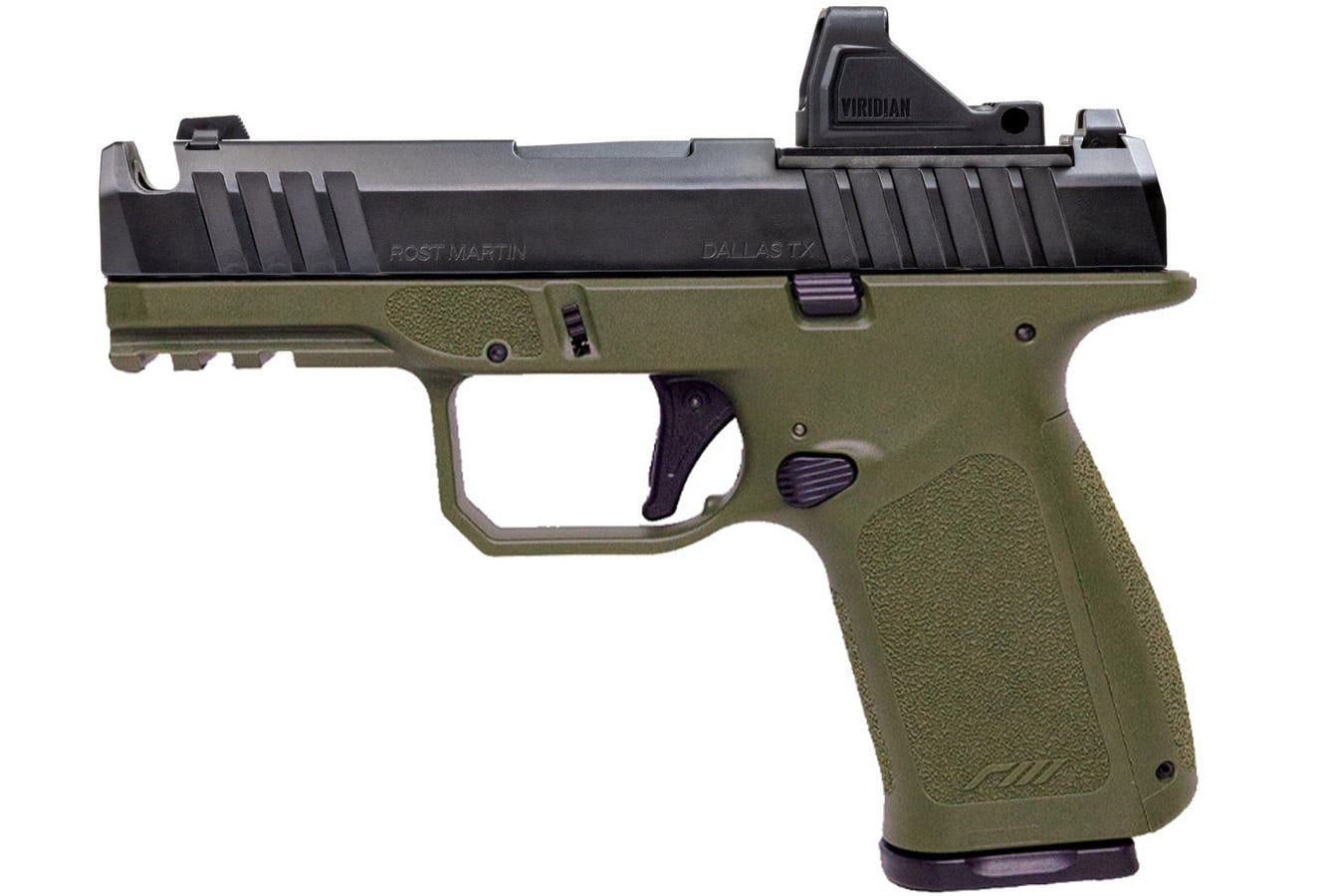 ROST MARTIN RM1C 9mm Pistol ODG Compensated Pistol with Viridian RFX 11 Green Dot, 4 Magazines and Savior Bag