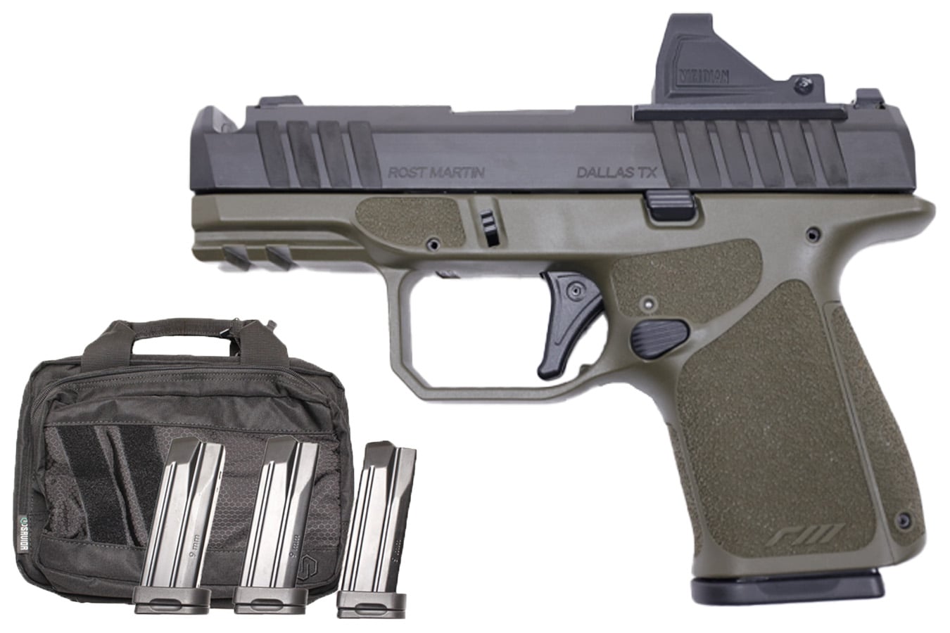 Rost Martin RM1S Comp 9mm Optic Ready Package with Viridian RFX-11 Green Dot, Four Mags and Savior Specialist Bag