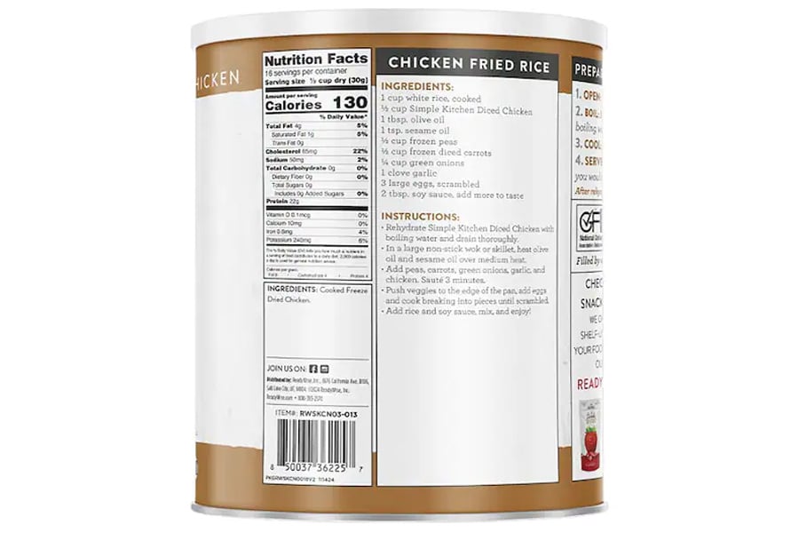 READYWISE Freeze Dried Diced Chicken 16 Serving Cans