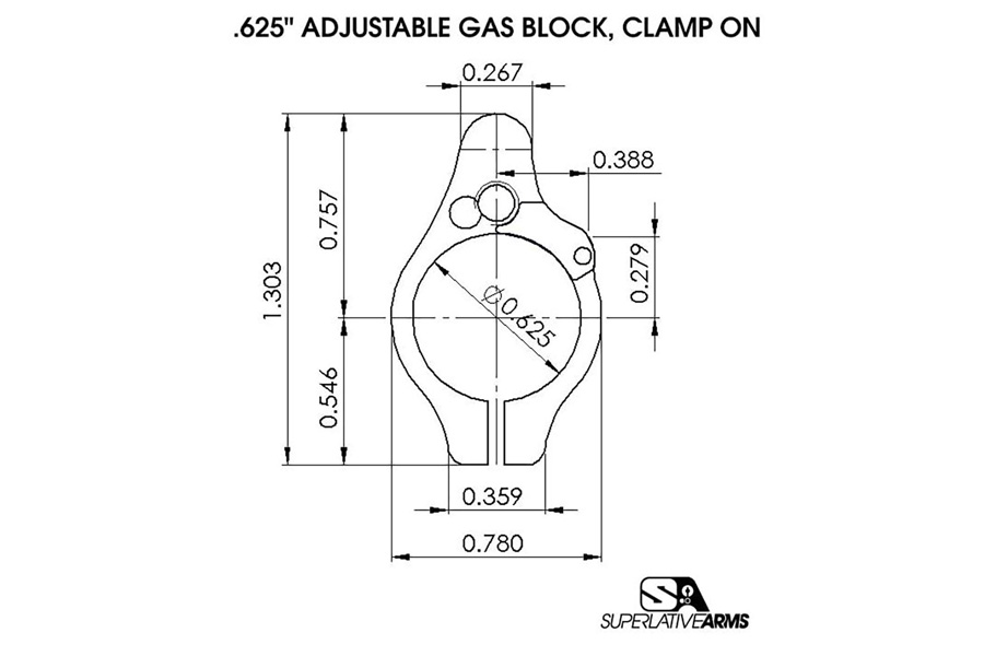 SUPERLATIVE ARMS .625 AR-15 Solid Titanium Adjustable Gas Block
