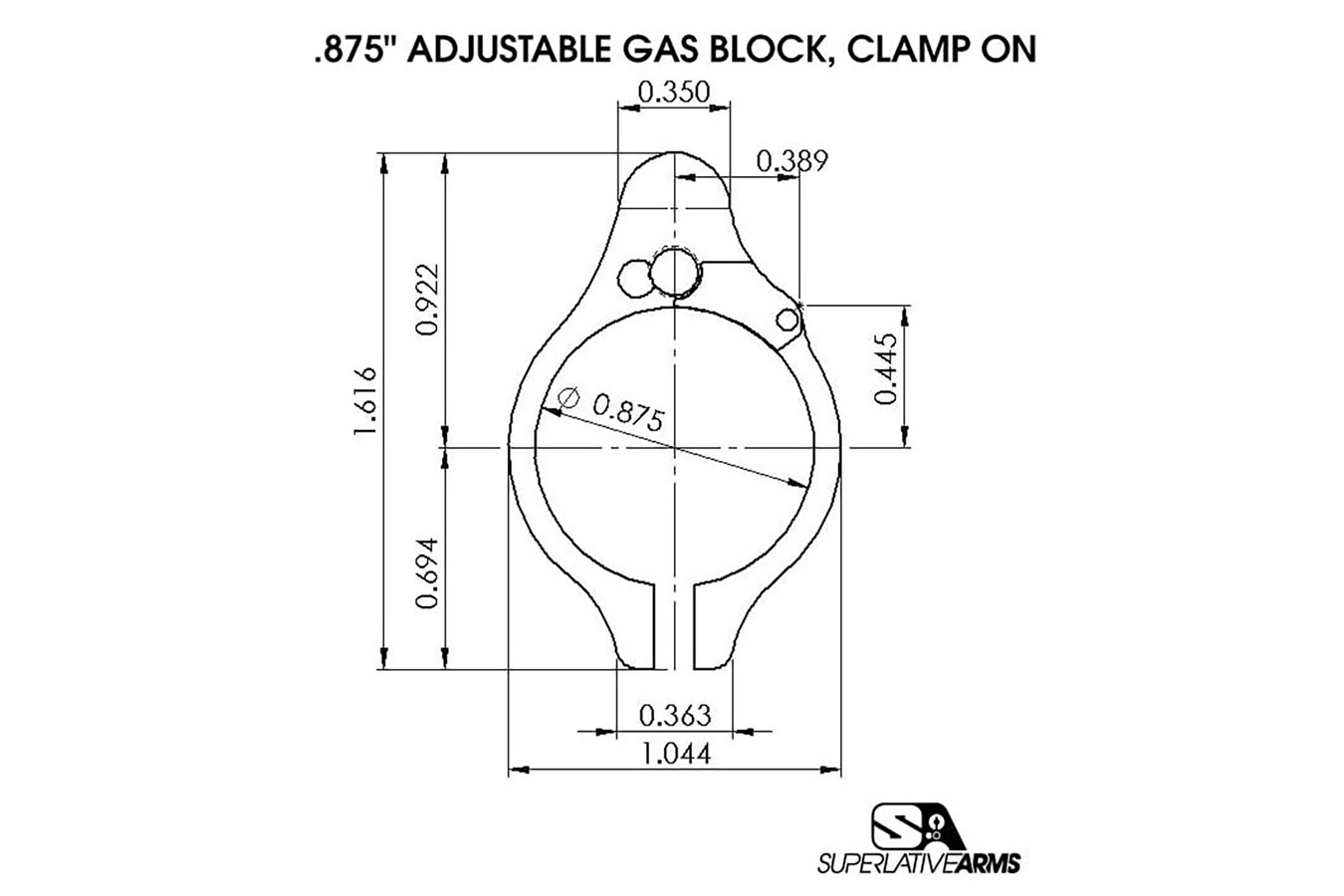 SUPERLATIVE ARMS .875 AR-15 Clamp On Titanium Adjustable Gas Block