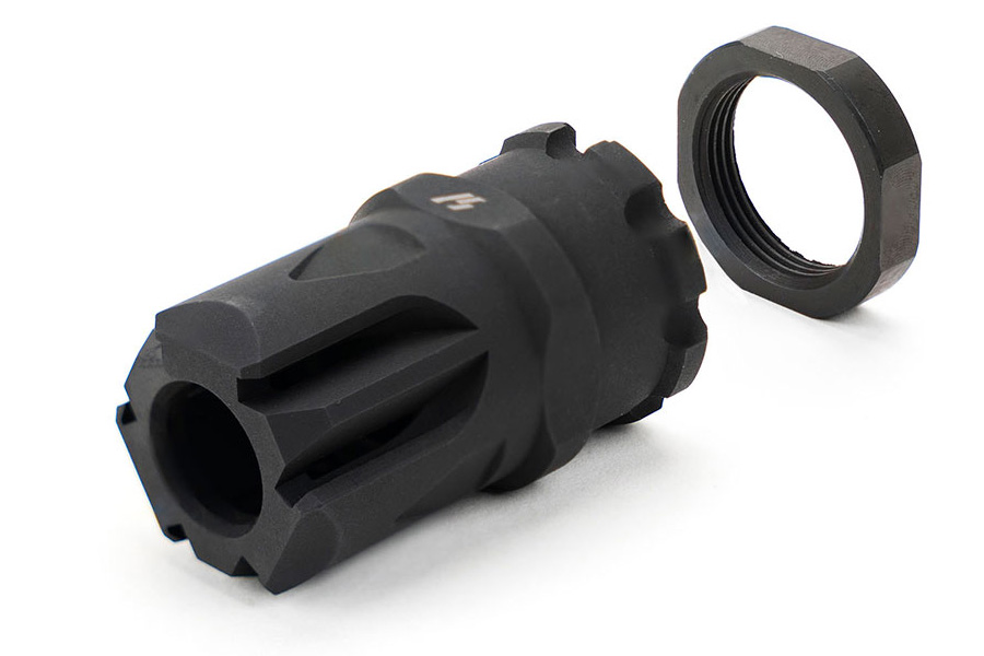 STRIKE IND X-COMP ELEMENT C with a Strike Industries Jam Nut in M18x1 RH Thread