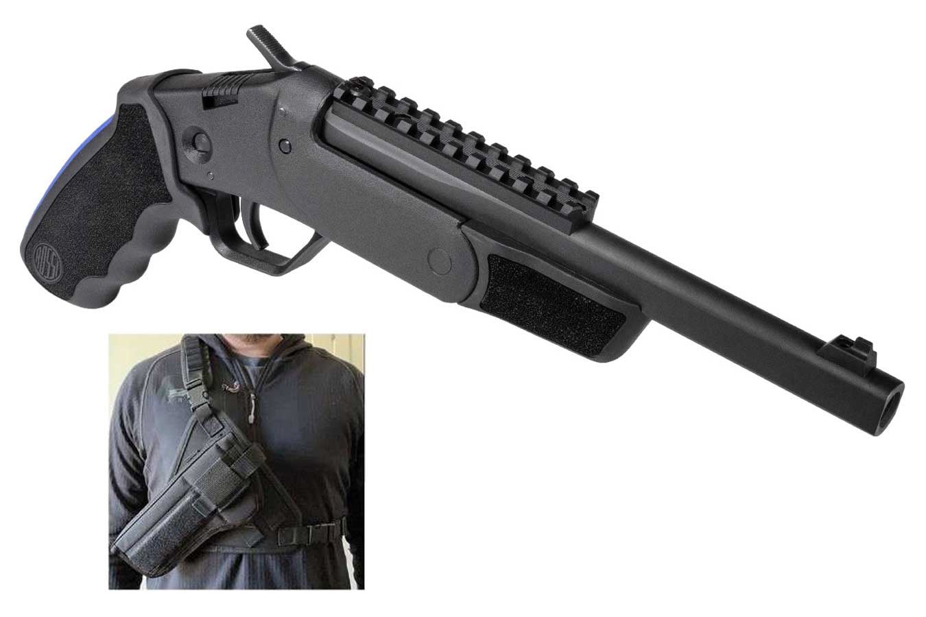 Rossi Brawler 45 Colt / 410 Bore Black Single-Shot Handgun with Chest Holster