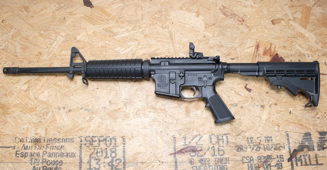 SMITH AND WESSON M&P-15 5.56mm Police Trade-In Rifle with Telescoping Stock and Flip-Up Rear Sight (Mag Not Included)