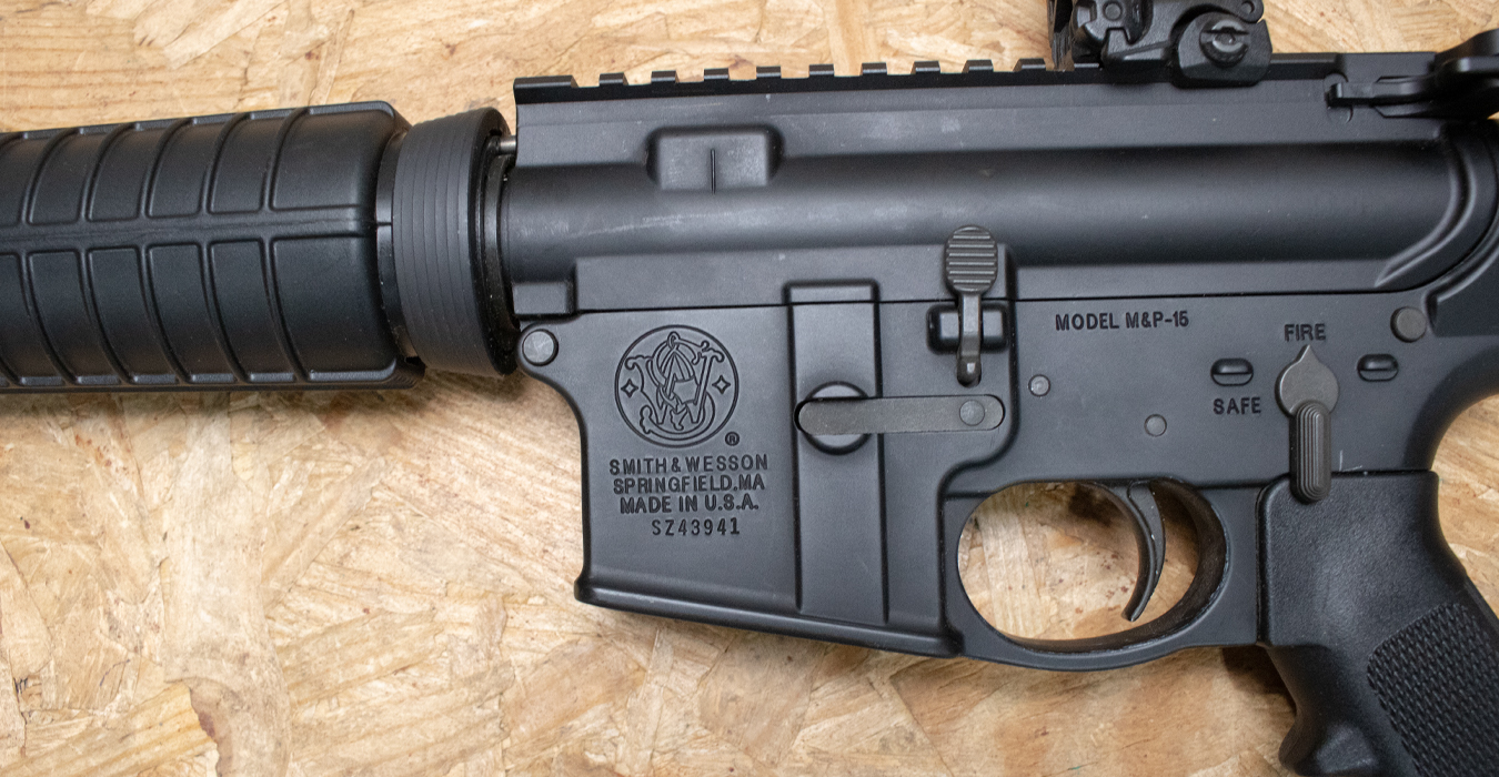 SMITH AND WESSON M&P-15 5.56mm Police Trade-In Rifle with Telescoping Stock and Flip-Up Rear Sight (Mag Not Included)