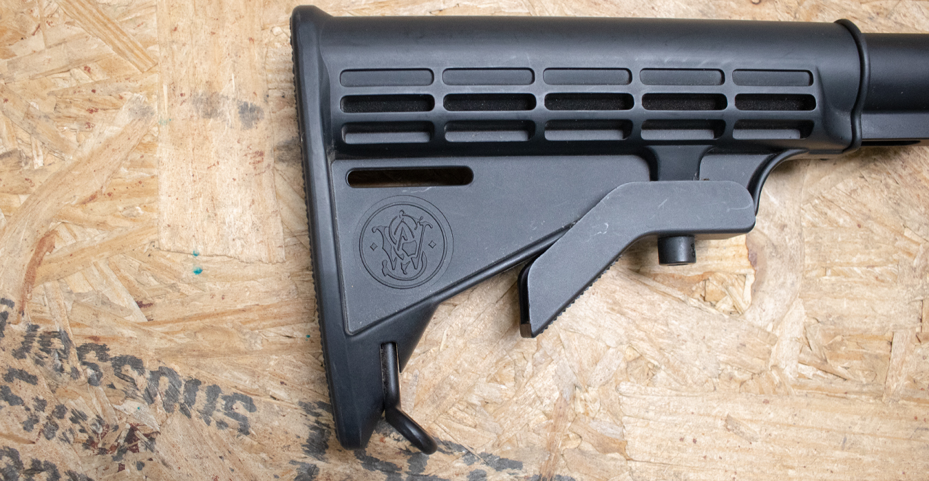 SMITH AND WESSON M&P-15 5.56mm Police Trade-In Rifle with Telescoping Stock and Flip-Up Rear Sight (Mag Not Included)