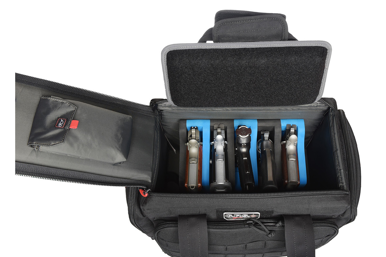GPS 5 Handgun Tactical Range Bag with Foam Cradle, Storage Pockets & Handgun Sleeve Includes Ammo Dump Cups