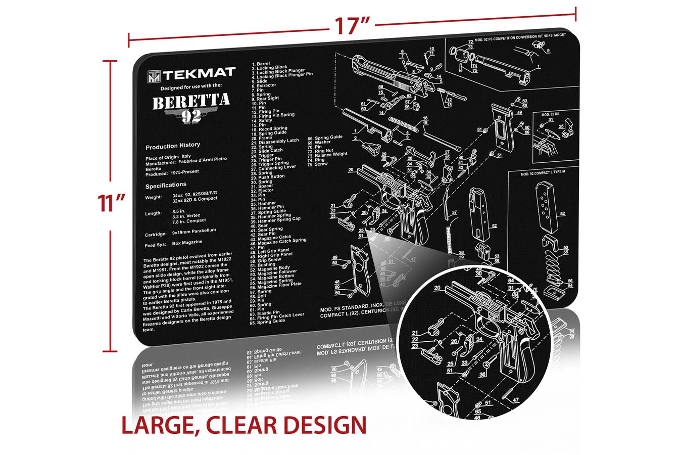 Tekmat Gun Cleaning Mat, Beretta 92
