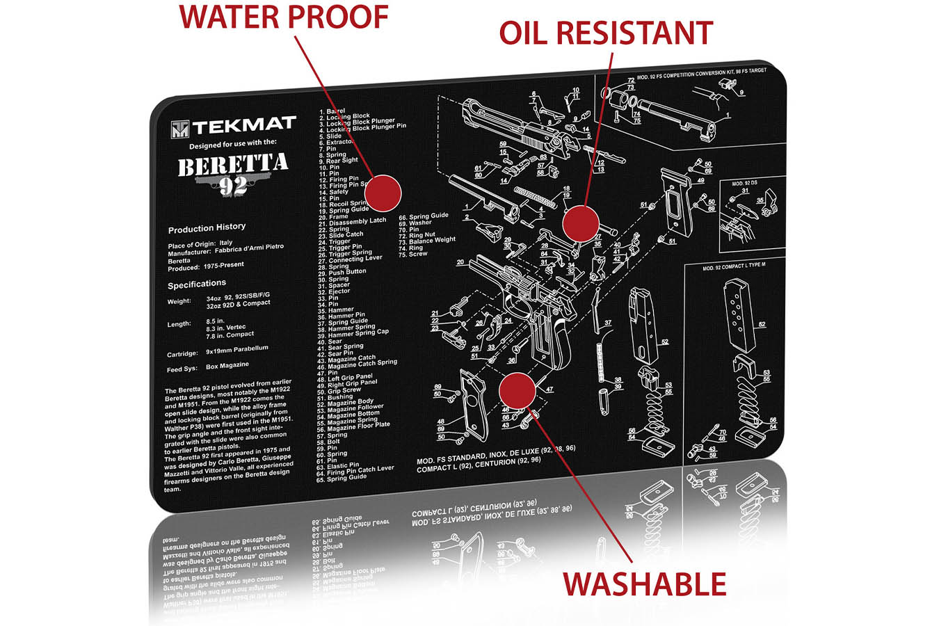 Tekmat Gun Cleaning Mat, Beretta 92