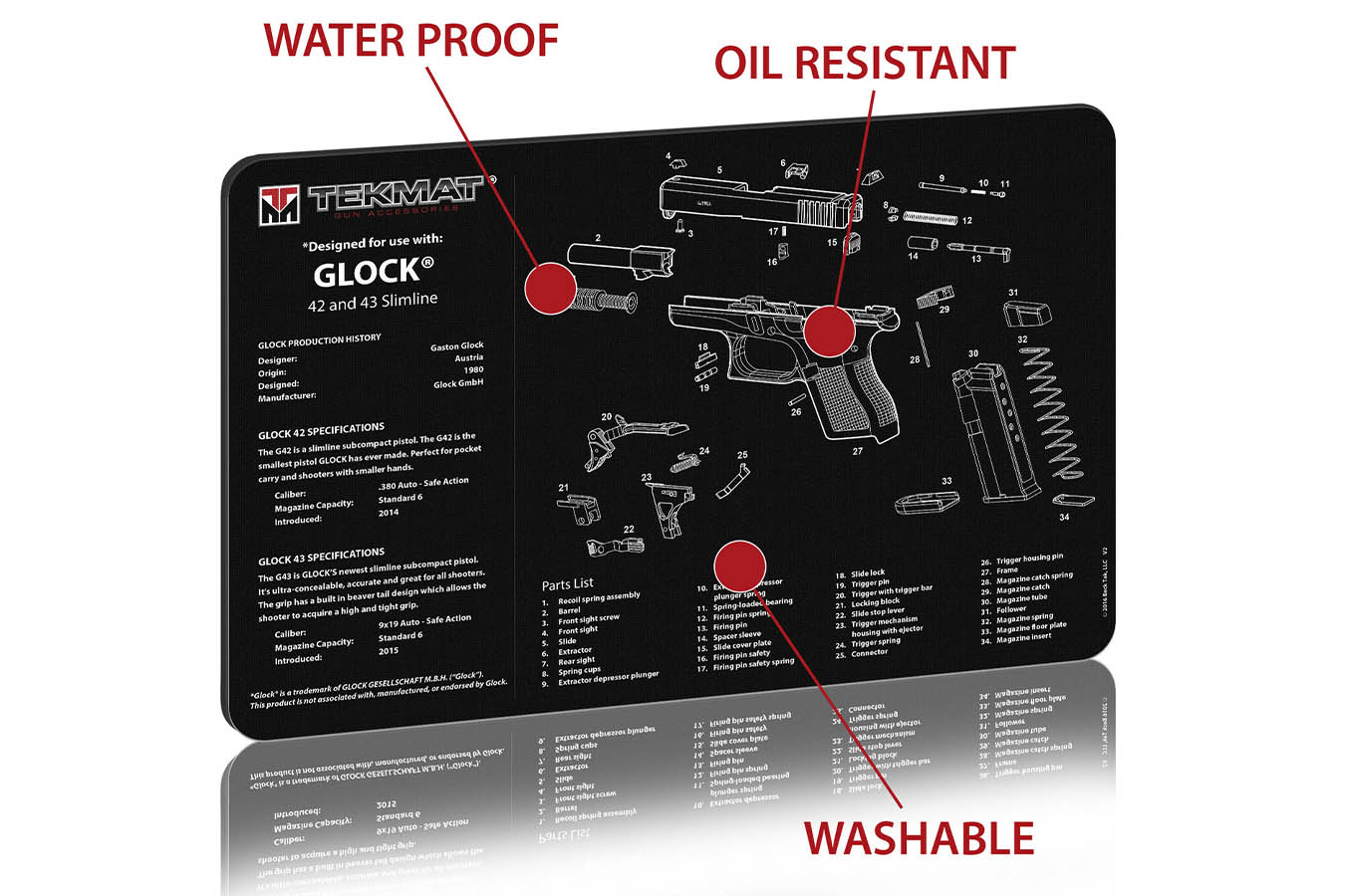 TEKMAT Gun Cleaning Mat, Glock 42/43