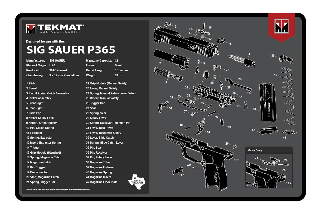 Tekmat Gun Cleaning Mat, Sig Sauer P365