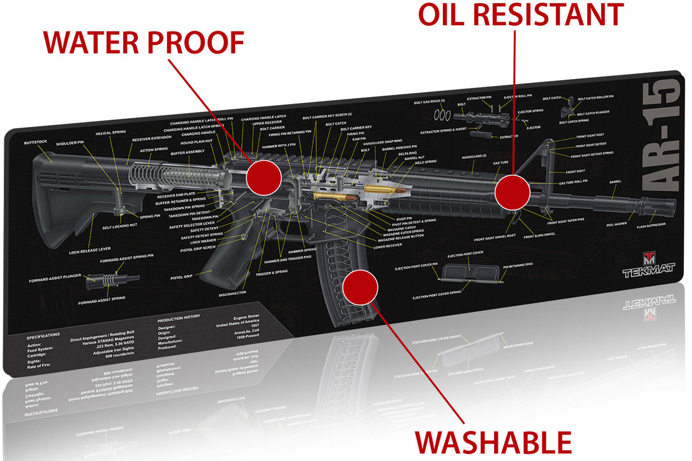 TEKMAT Rubber Cleaning Mat 12in x 36in AR-15 3D Cutaway