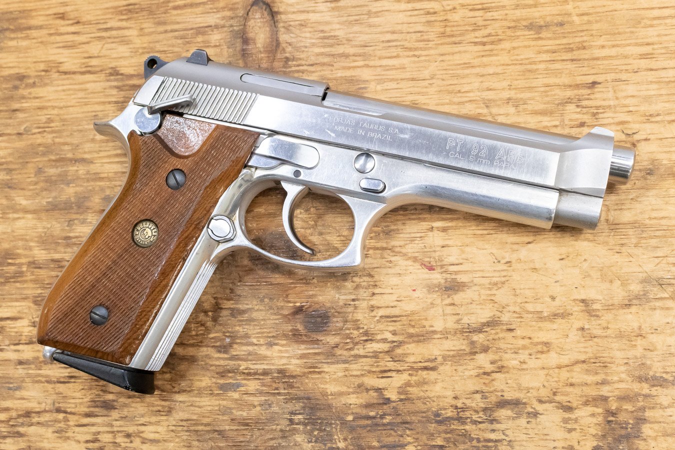 TAURUS PT 92 AFS 9mm Stainless 17-Round Used Trade-in Pistol with Wood Grips